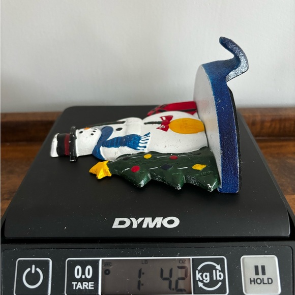 Lillian Vernon LV Vintage snowman Cast Iron Christmas Stocking Holder Mantle - Picture 3 of 3